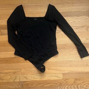 Women's Black Square Neck Long Sleeve Bodysuit